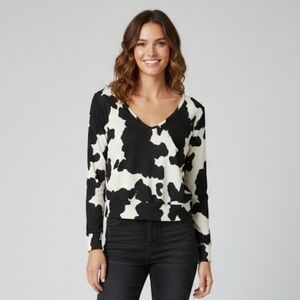 Ivory Black Cow Print Ribbed Crop Top Alter’d State Size S NWT Tie Front Western